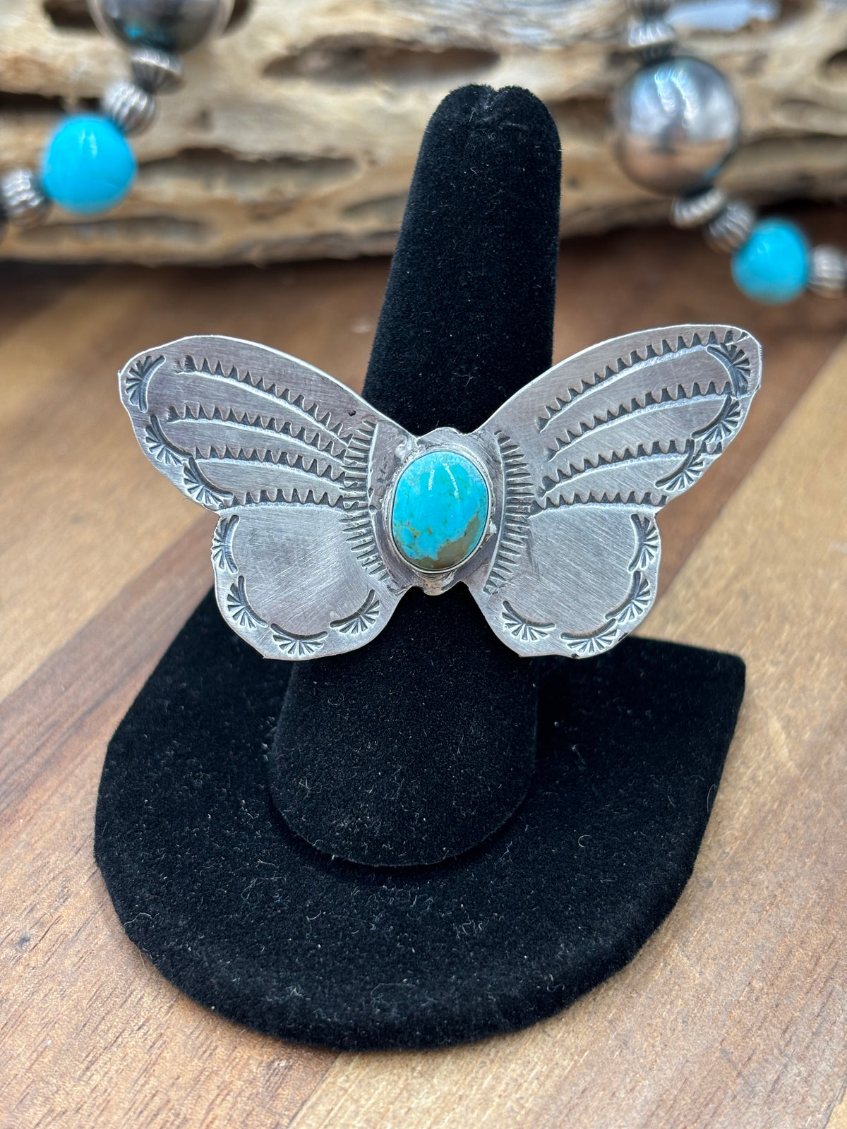 Turquoise #922-29F Butterfly Adjustable Ring by Rick Enriquez, Navajo