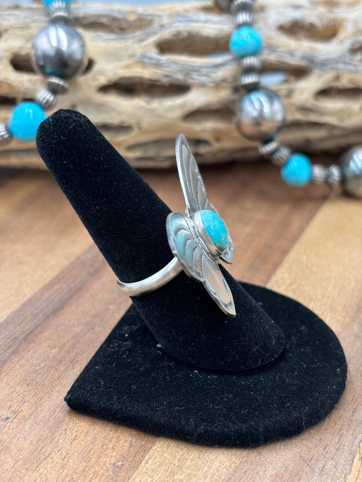 Turquoise #922-29F Butterfly Adjustable Ring by Rick Enriquez, Navajo