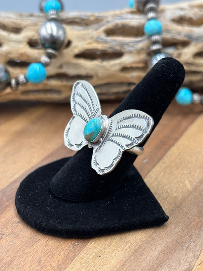 Turquoise #922-29F Butterfly Adjustable Ring by Rick Enriquez, Navajo