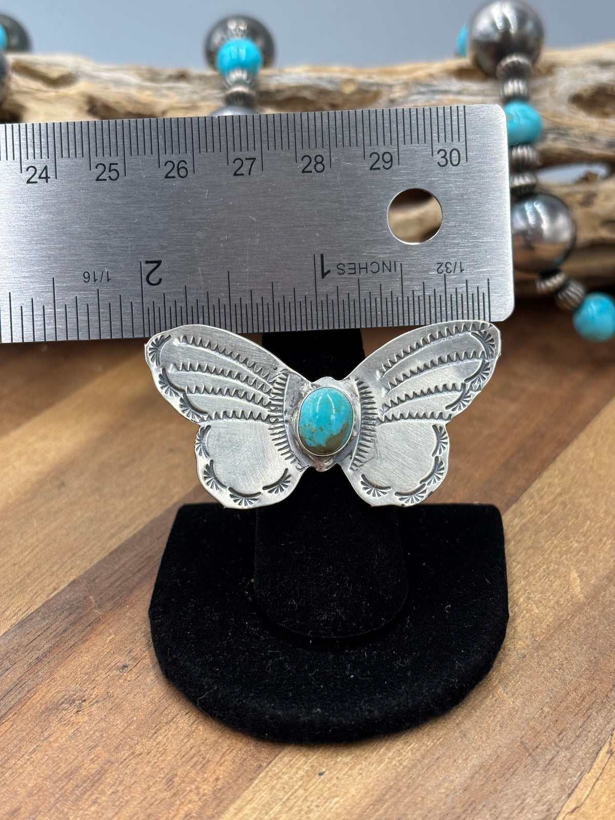 Turquoise #922-29F Butterfly Adjustable Ring by Rick Enriquez, Navajo