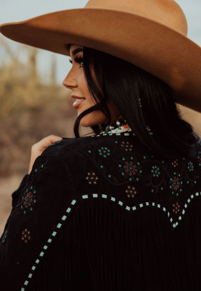 Scully Black Beaded Flowers Jacket