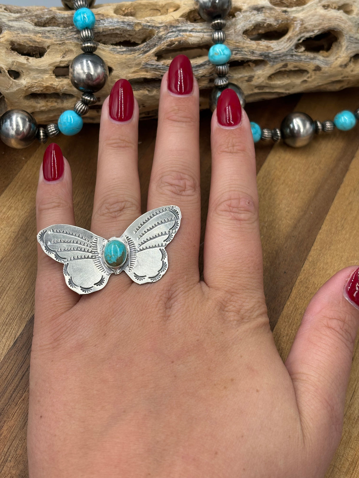 Turquoise #922-29F Butterfly Adjustable Ring by Rick Enriquez, Navajo