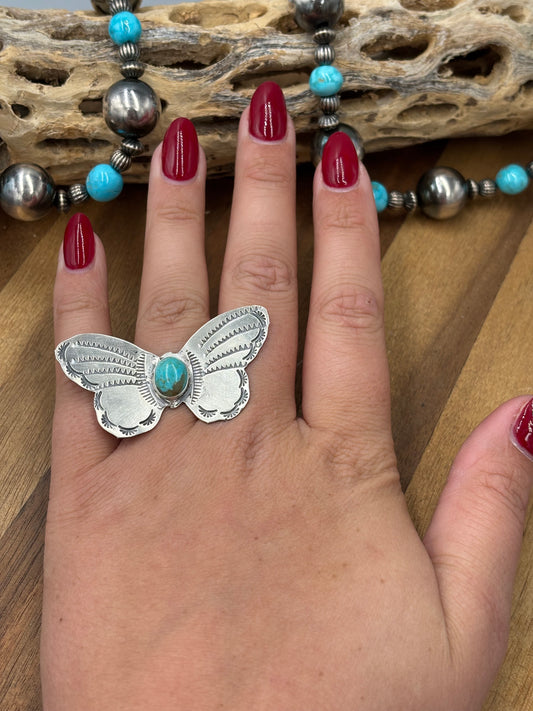 Turquoise #922-29F Butterfly Adjustable Ring by Rick Enriquez, Navajo