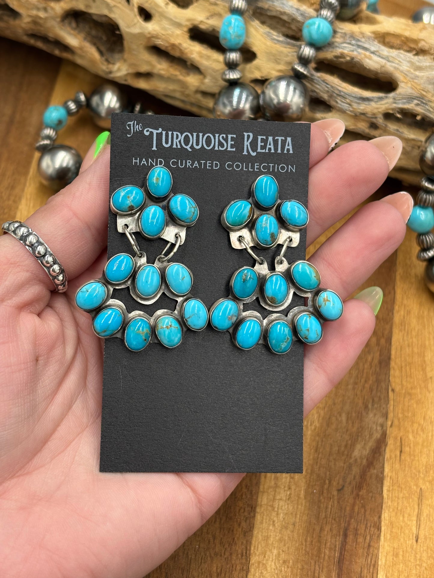Turquoise Chandelier Earrings by J. Begay, Navajo