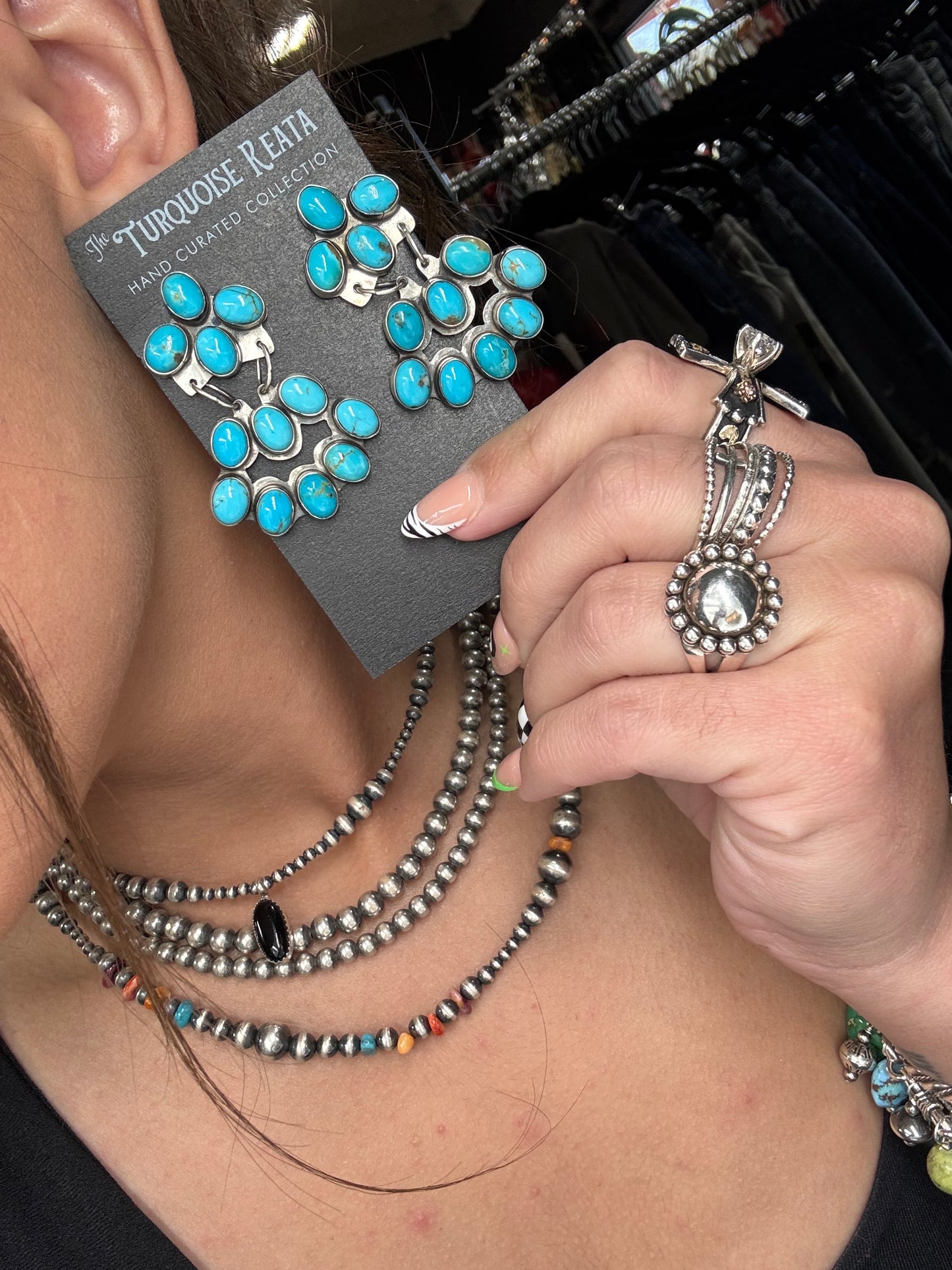 Turquoise Chandelier Earrings by J. Begay, Navajo