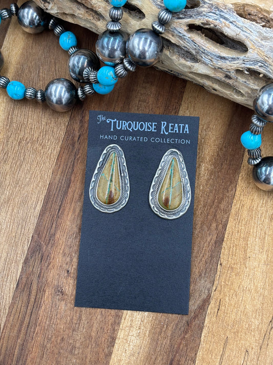 Ribbon Royston Turquoise Stud Earrings by Carlos Francisco, Navajo