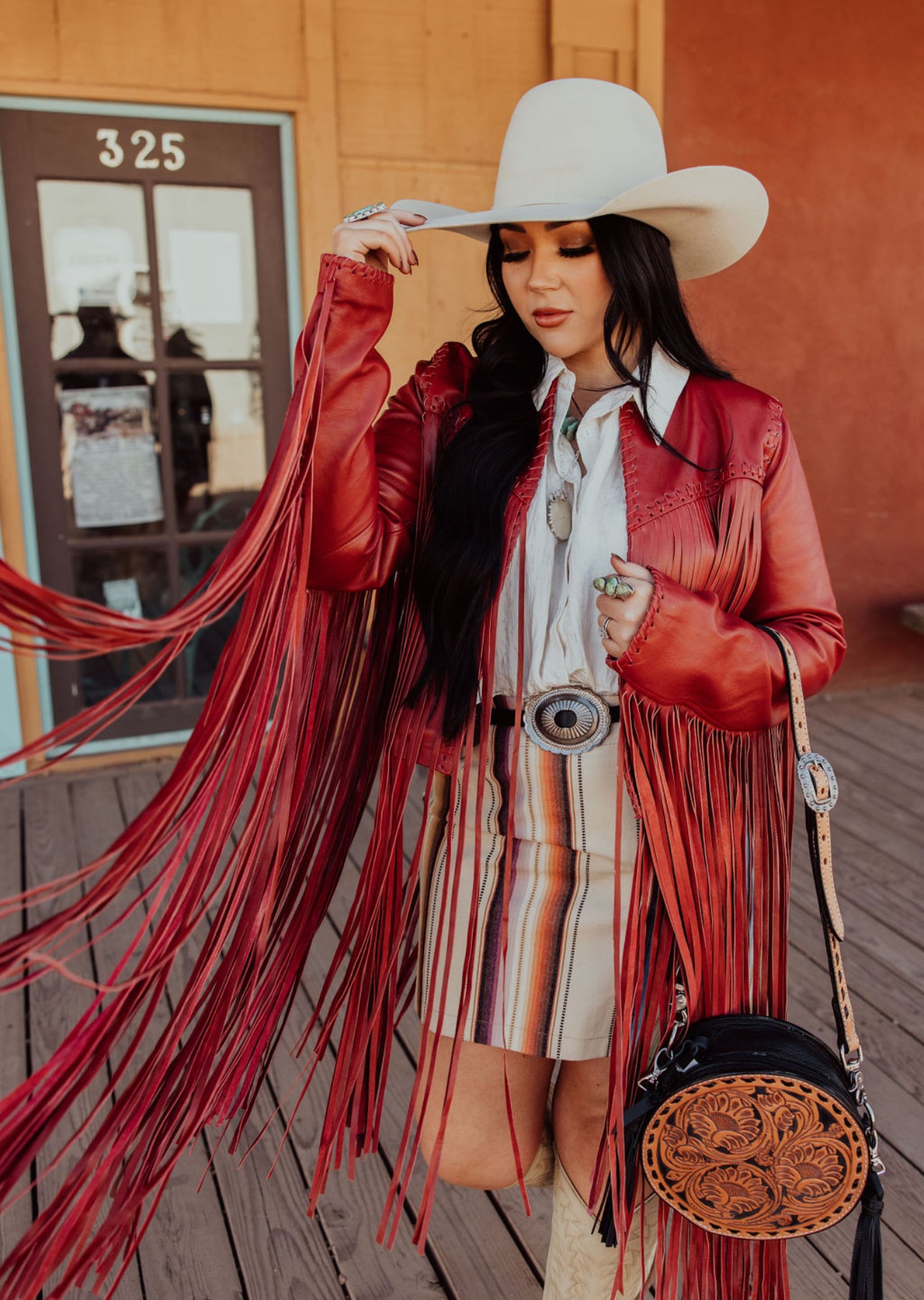 The Hannah Mae Red Fringe Leather Jacket (Regular & Plus Size)