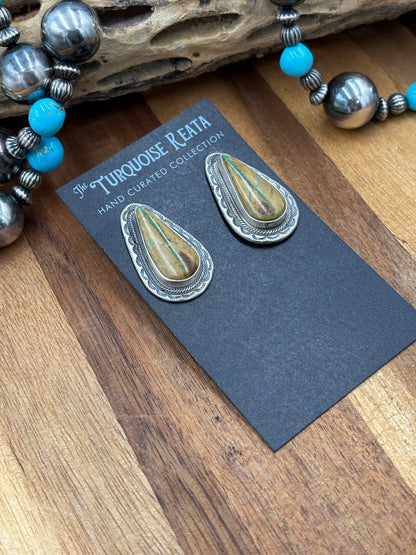 Ribbon Royston Turquoise Stud Earrings by Carlos Francisco, Navajo