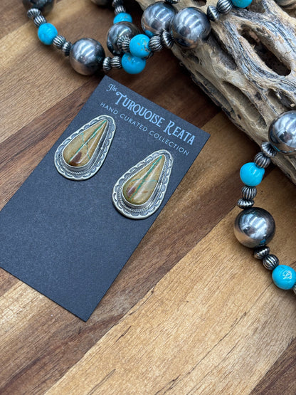 Ribbon Royston Turquoise Stud Earrings by Carlos Francisco, Navajo