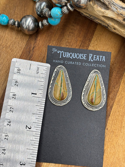Ribbon Royston Turquoise Stud Earrings by Carlos Francisco, Navajo