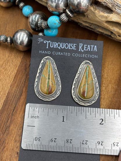 Ribbon Royston Turquoise Stud Earrings by Carlos Francisco, Navajo
