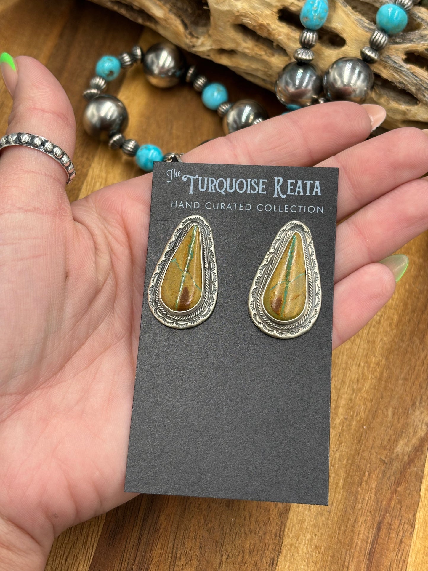 Ribbon Royston Turquoise Stud Earrings by Carlos Francisco, Navajo