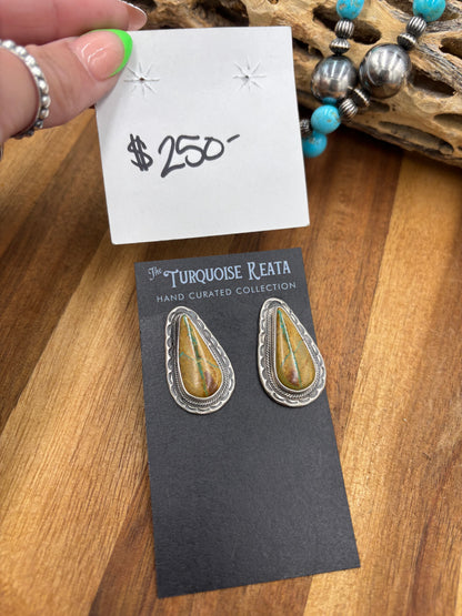 Ribbon Royston Turquoise Stud Earrings by Carlos Francisco, Navajo