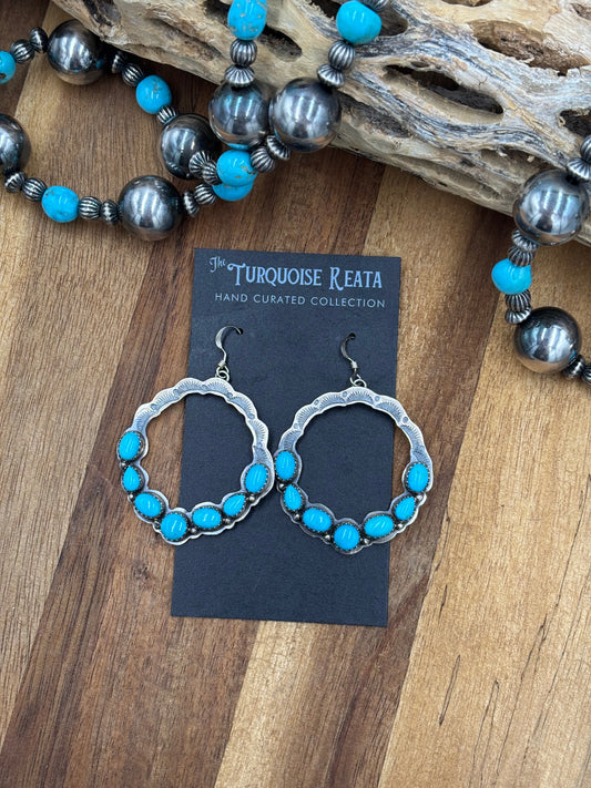 Turquoise Hoop Earrings by Joann Spencer, Navajo