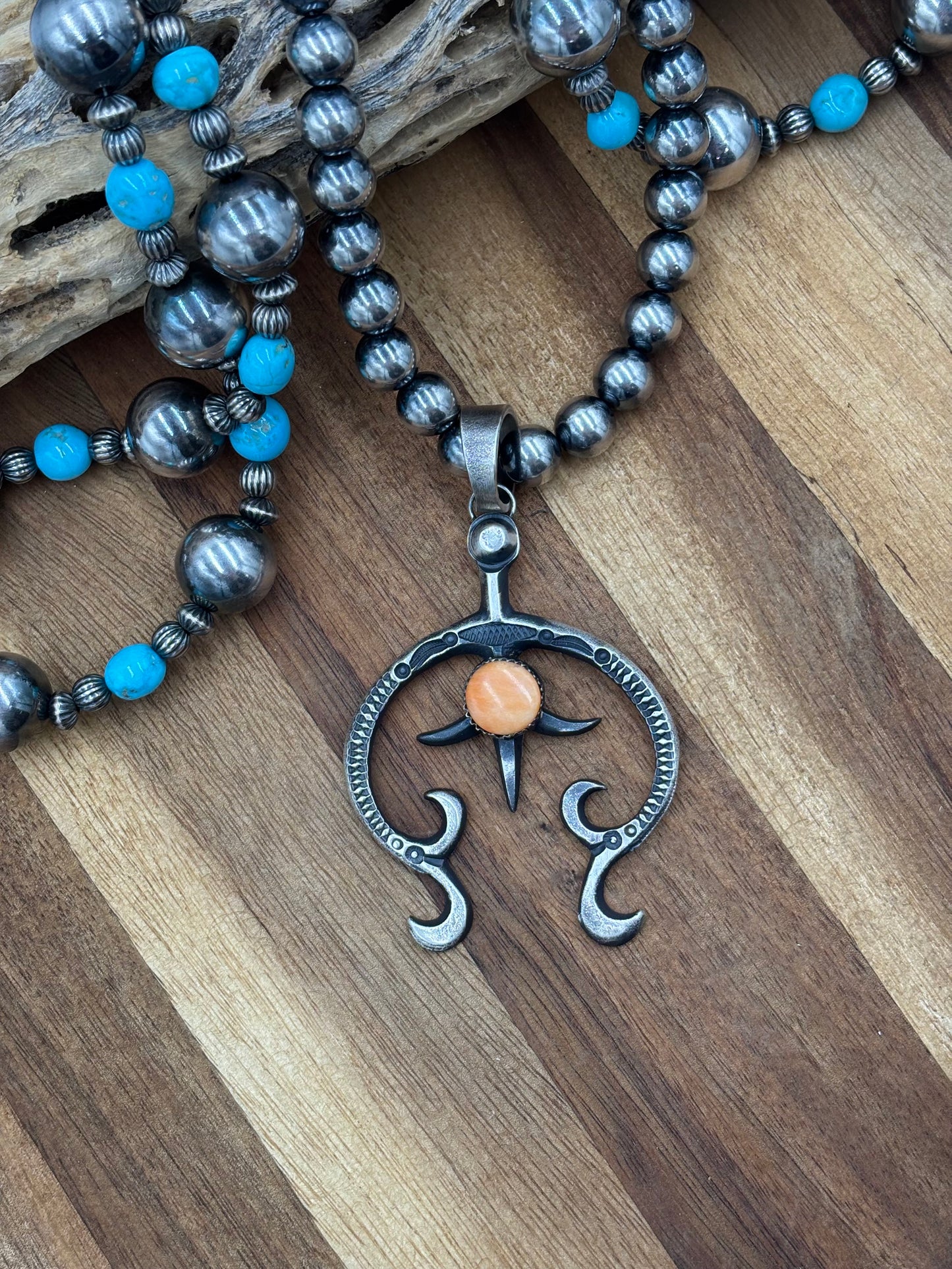 Orange Spiny Naja Pendant by Eva & L Billah, Navajo
