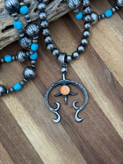 Orange Spiny Naja Pendant by Eva & L Billah, Navajo
