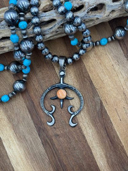 Orange Spiny Naja Pendant by Eva & L Billah, Navajo