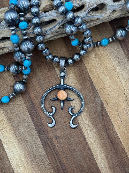 Orange Spiny Naja Pendant by Eva & L Billah, Navajo