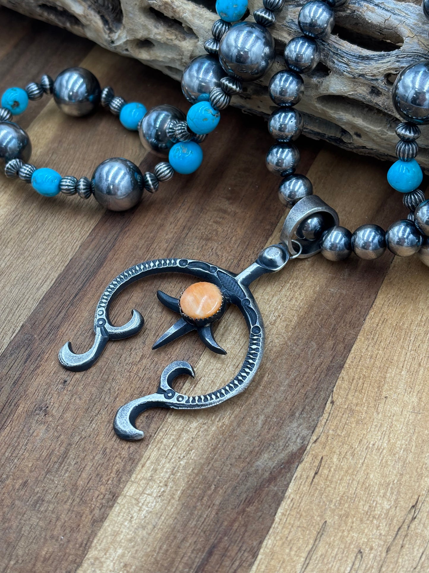 Orange Spiny Naja Pendant by Eva & L Billah, Navajo