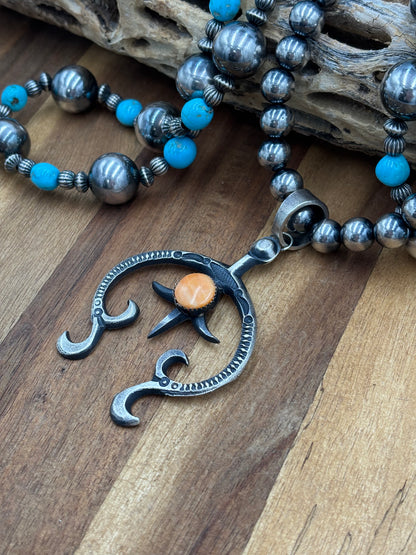 Orange Spiny Naja Pendant by Eva & L Billah, Navajo
