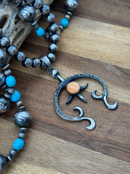 Orange Spiny Naja Pendant by Eva & L Billah, Navajo