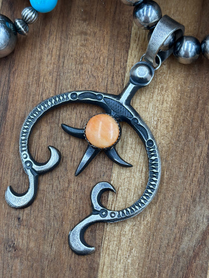 Orange Spiny Naja Pendant by Eva & L Billah, Navajo
