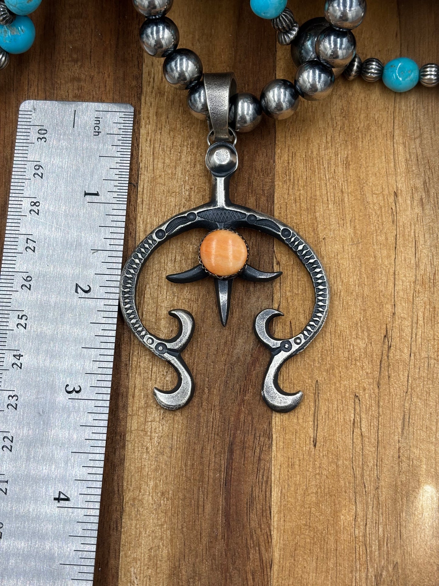 Orange Spiny Naja Pendant by Eva & L Billah, Navajo