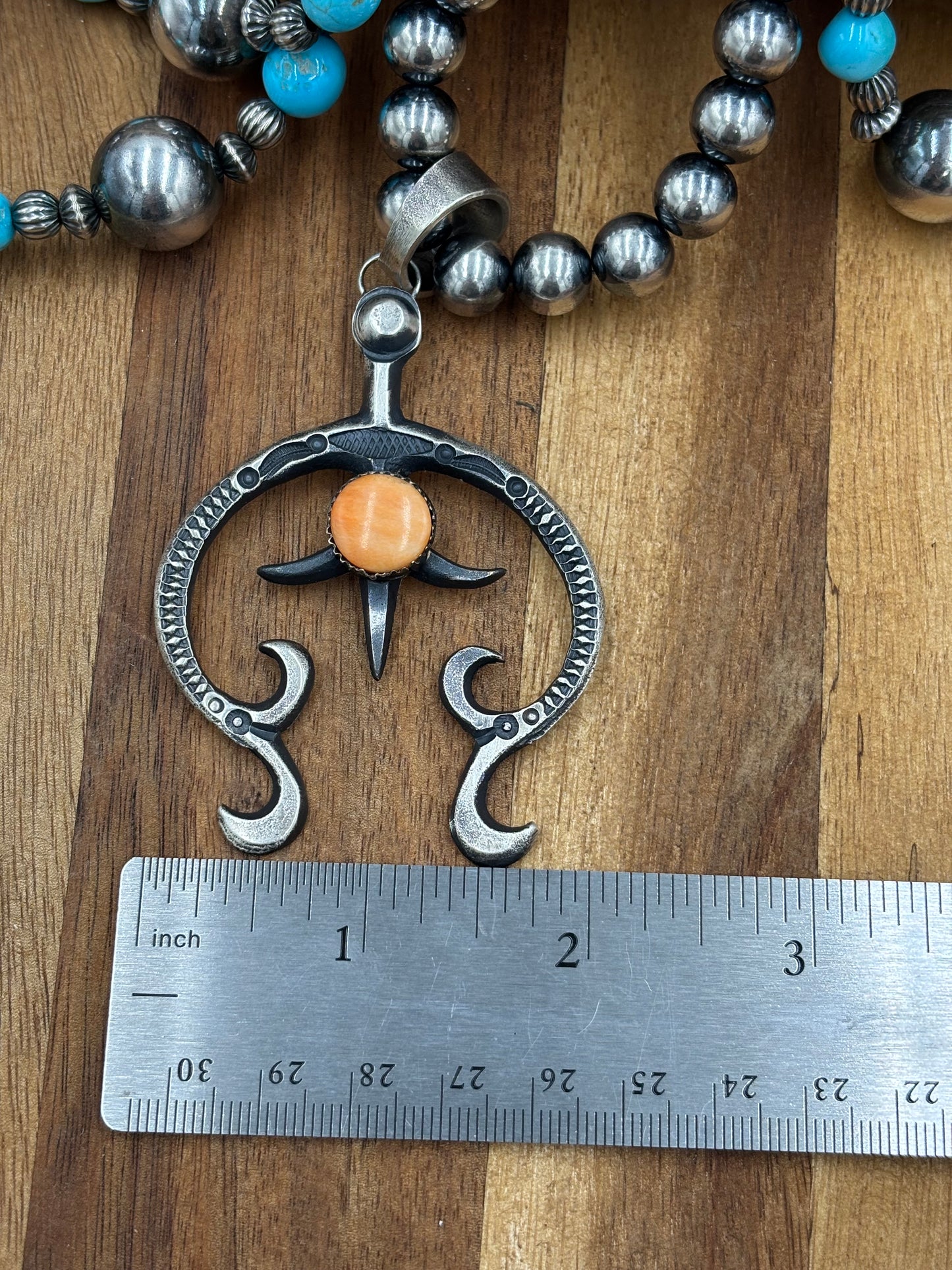 Orange Spiny Naja Pendant by Eva & L Billah, Navajo