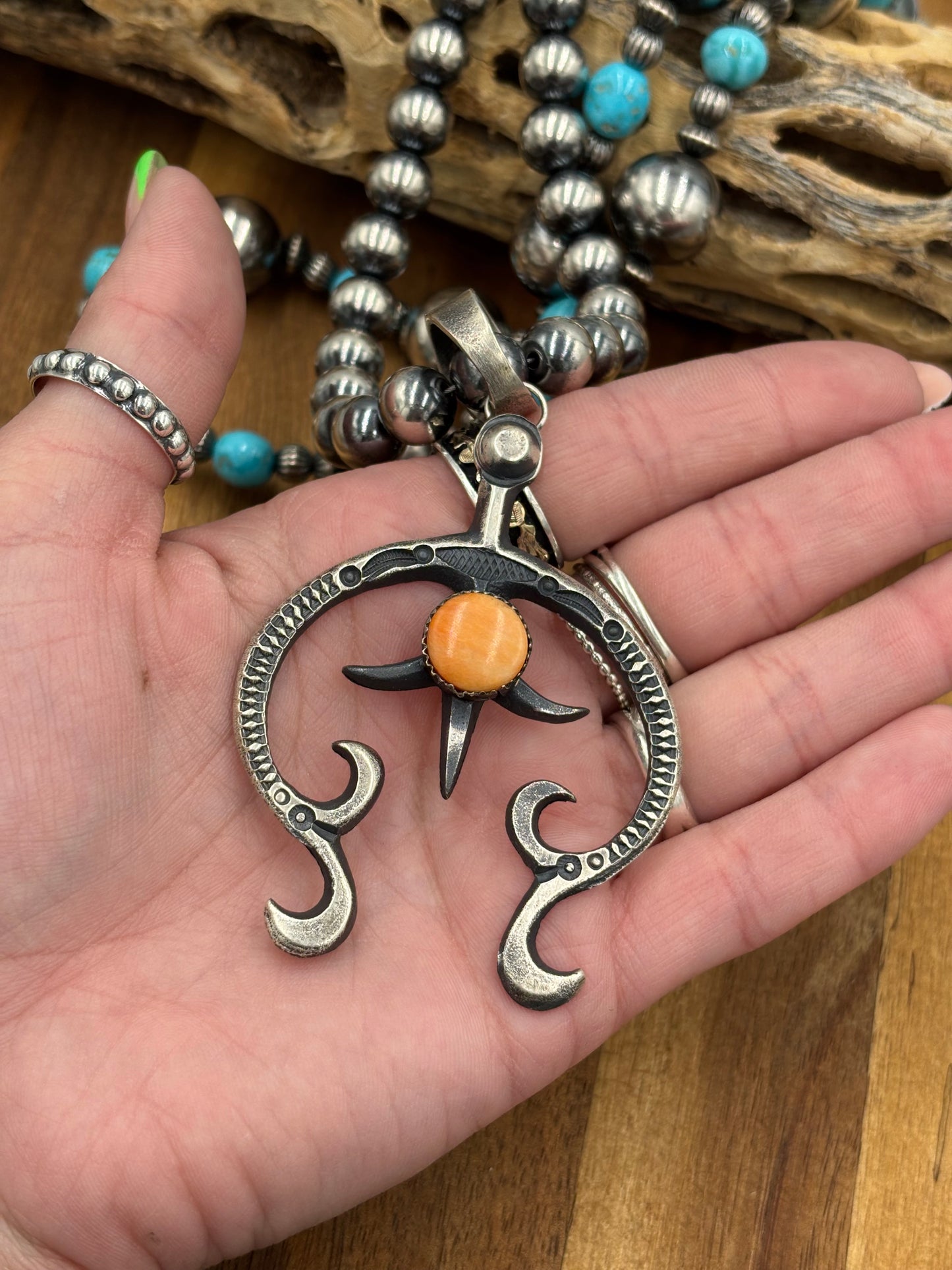 Orange Spiny Naja Pendant by Eva & L Billah, Navajo
