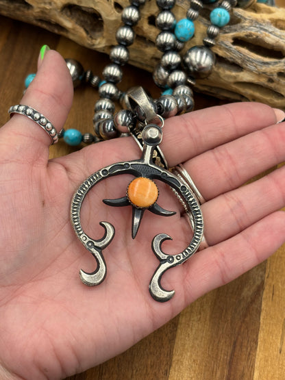 Orange Spiny Naja Pendant by Eva & L Billah, Navajo