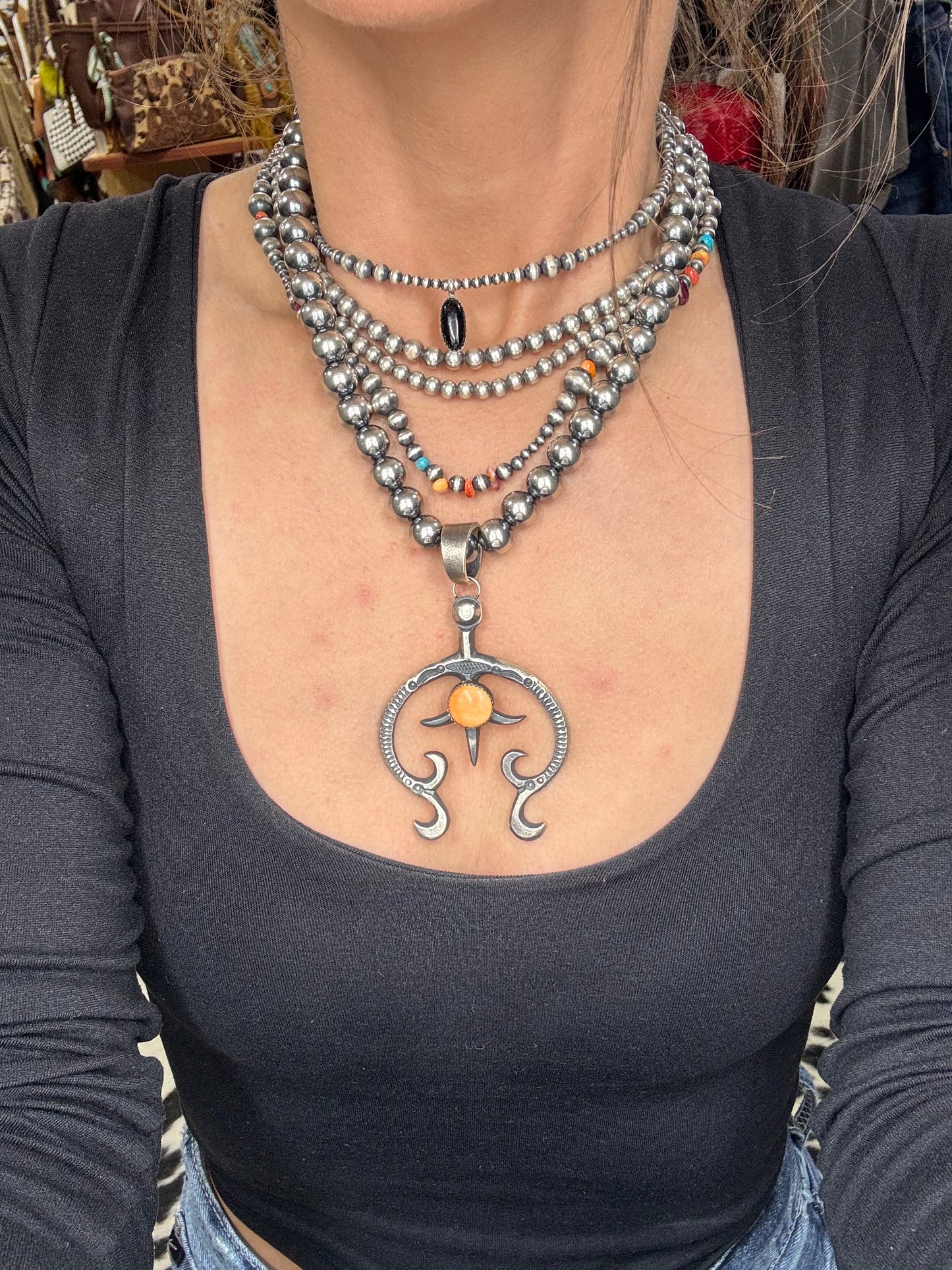 Orange Spiny Naja Pendant by Eva & L Billah, Navajo