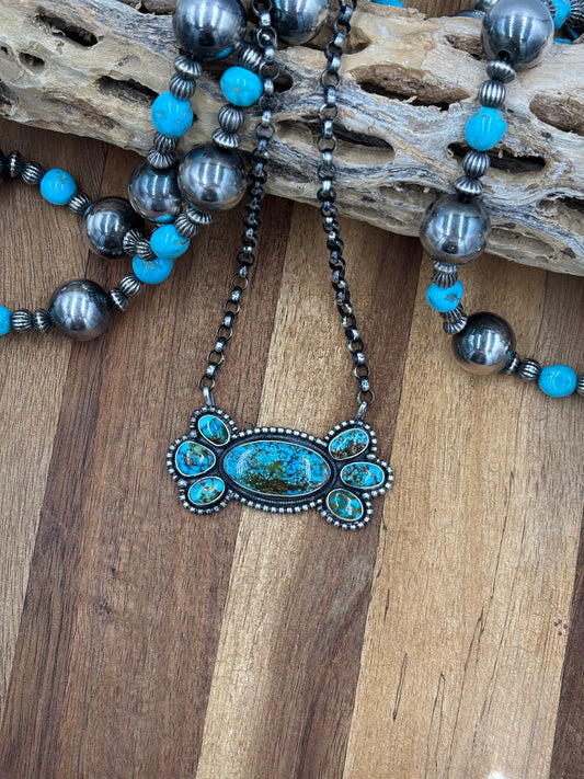 Webbed Kingman Cluster Necklace by Rena Shelly, Navajo #A