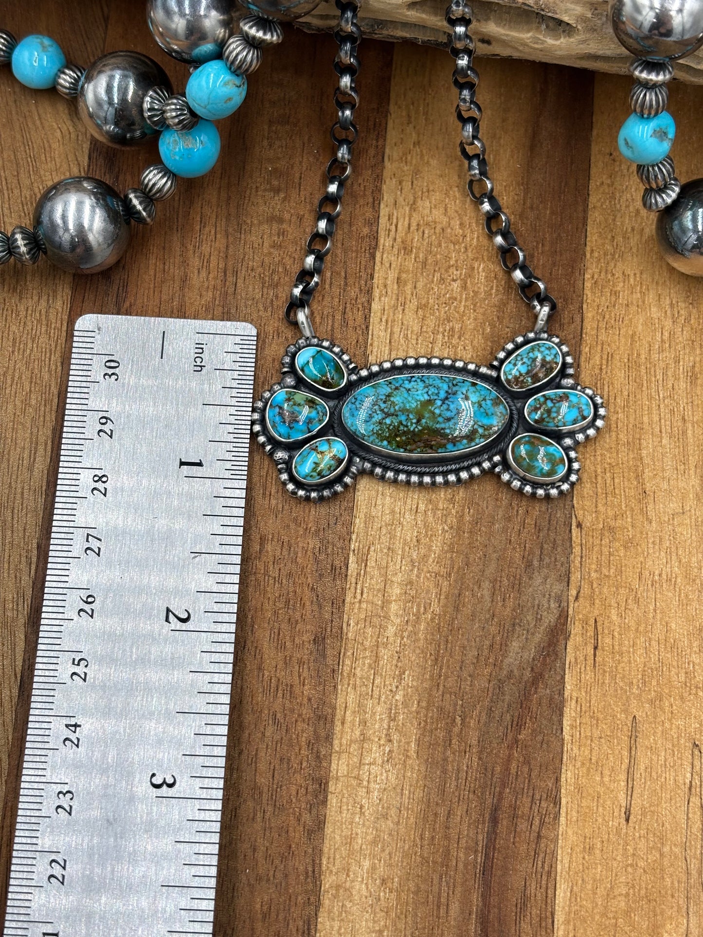 Webbed Kingman Cluster Necklace by Rena Shelly, Navajo #A