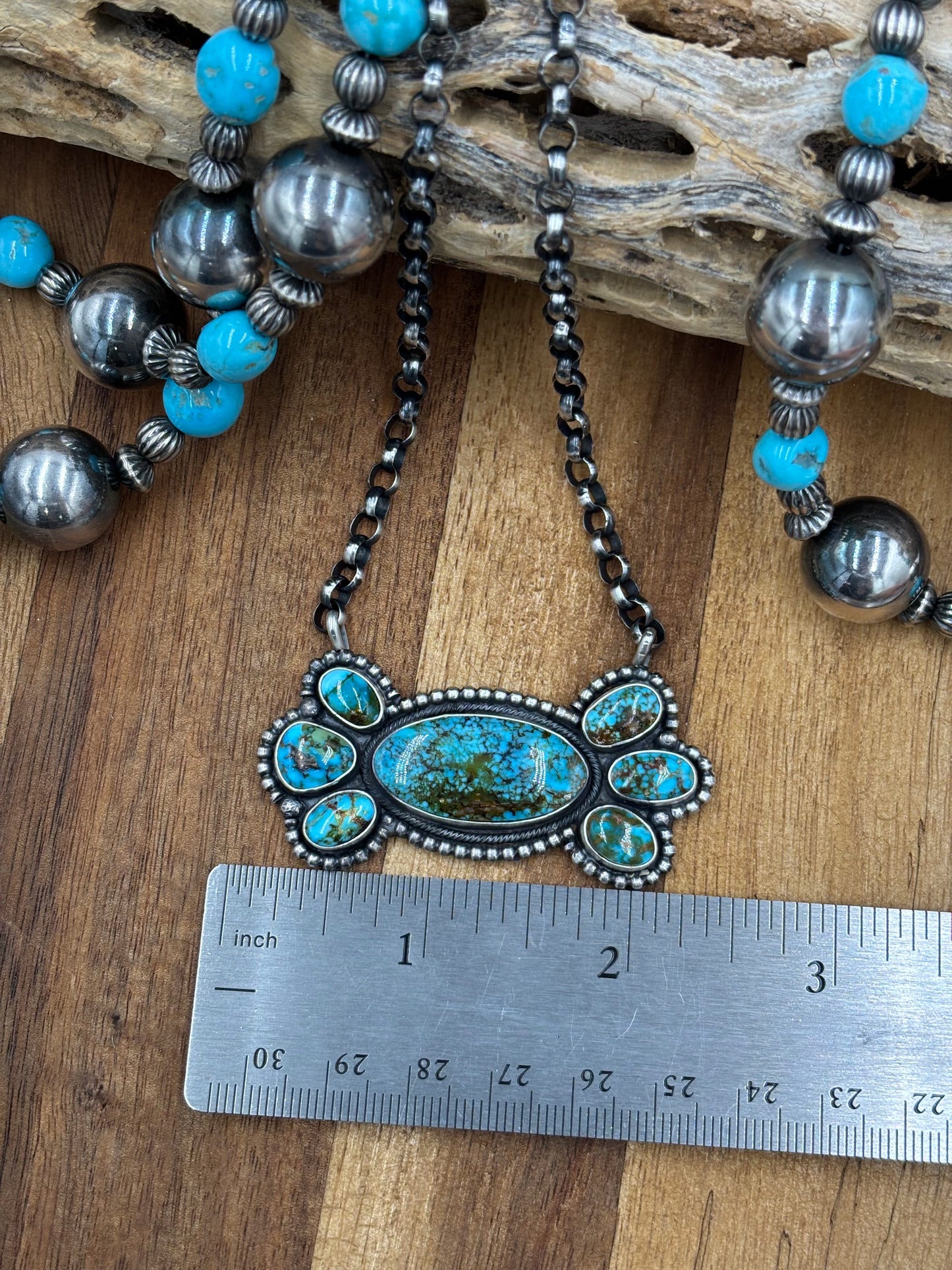 Webbed Kingman Cluster Necklace by Rena Shelly, Navajo #A