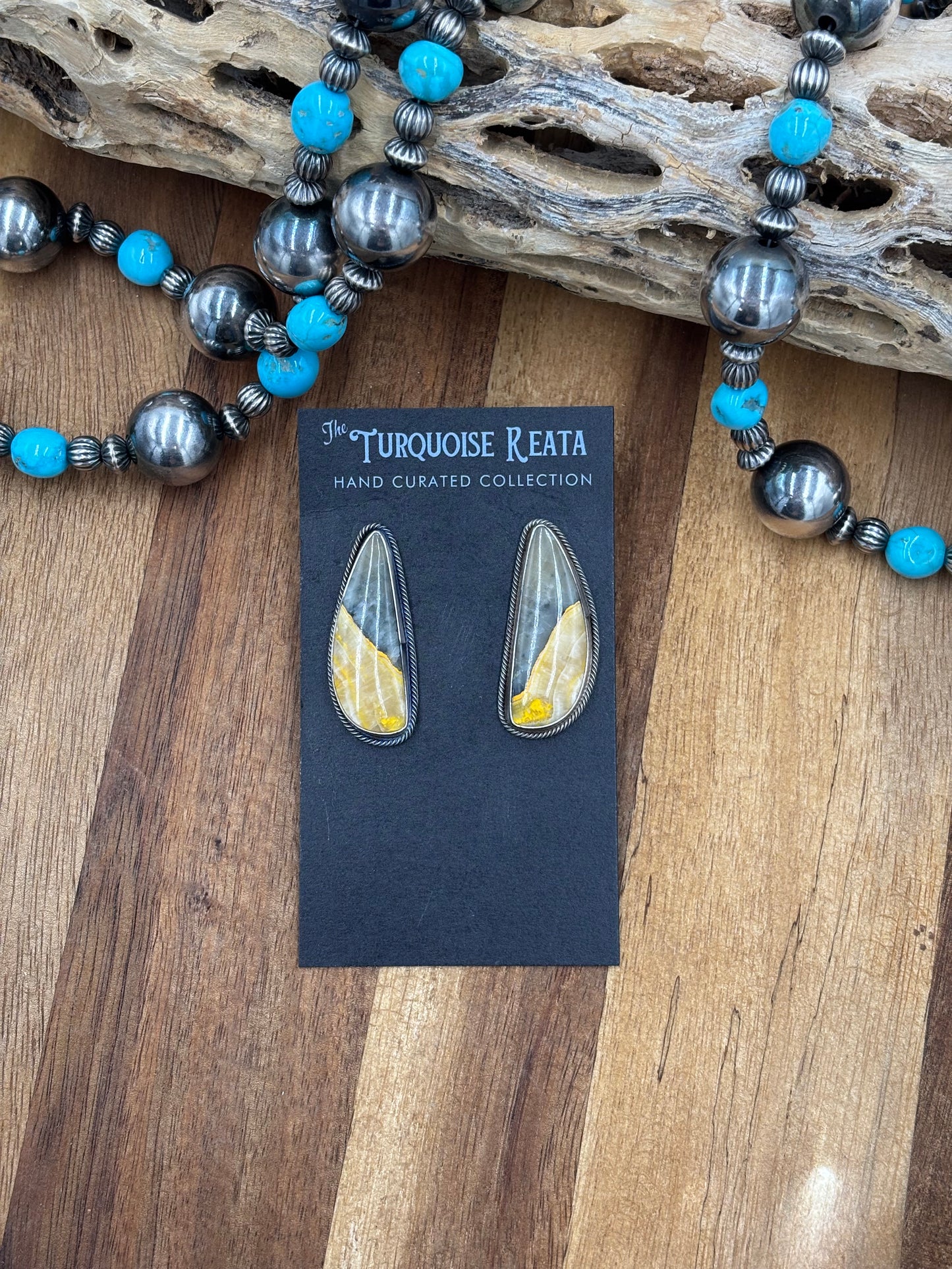 Bumble Bee Jasper Stud Earrings by L, Navajo