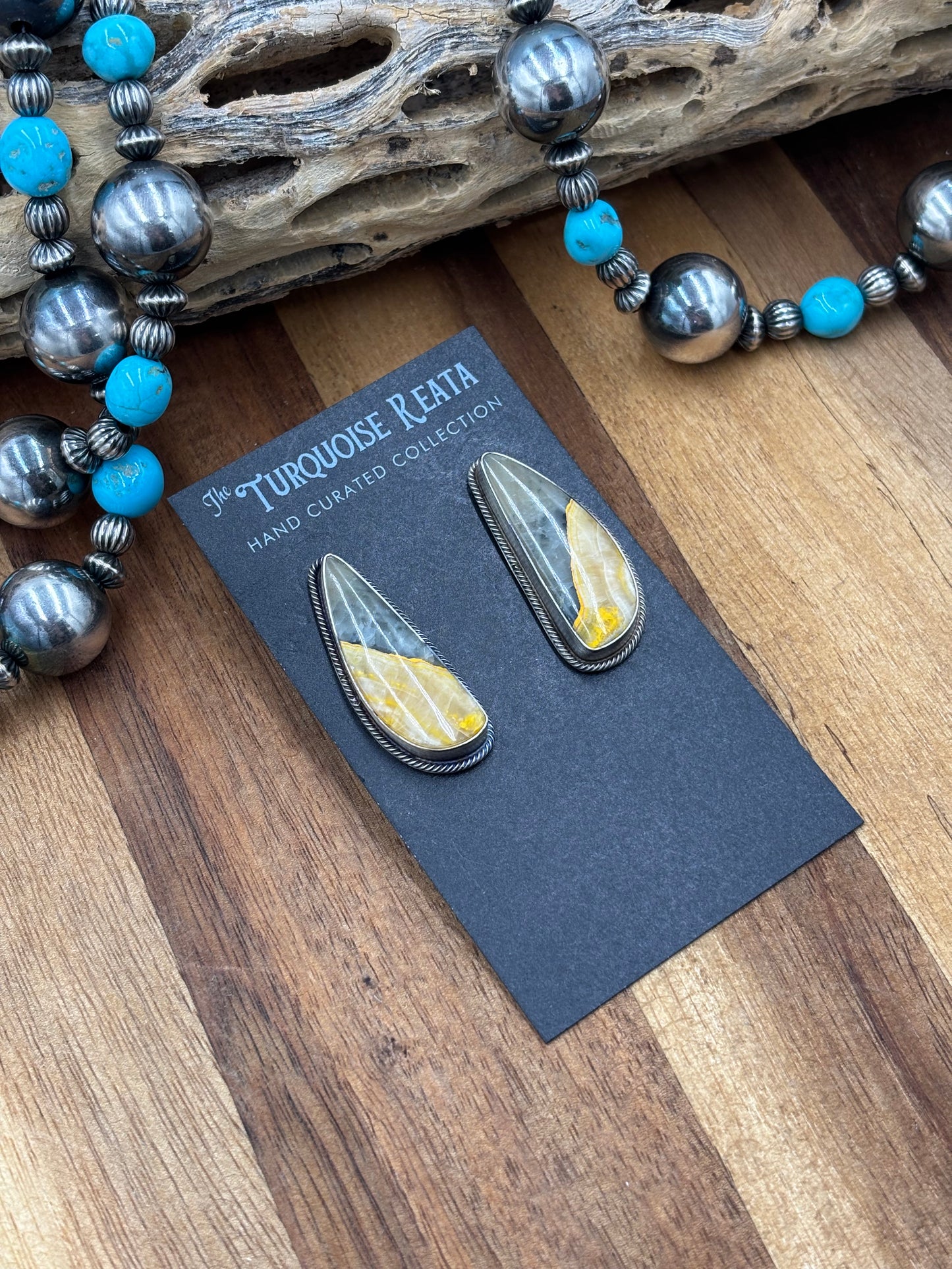 Bumble Bee Jasper Stud Earrings by L, Navajo