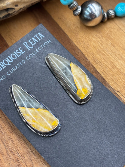 Bumble Bee Jasper Stud Earrings by L, Navajo