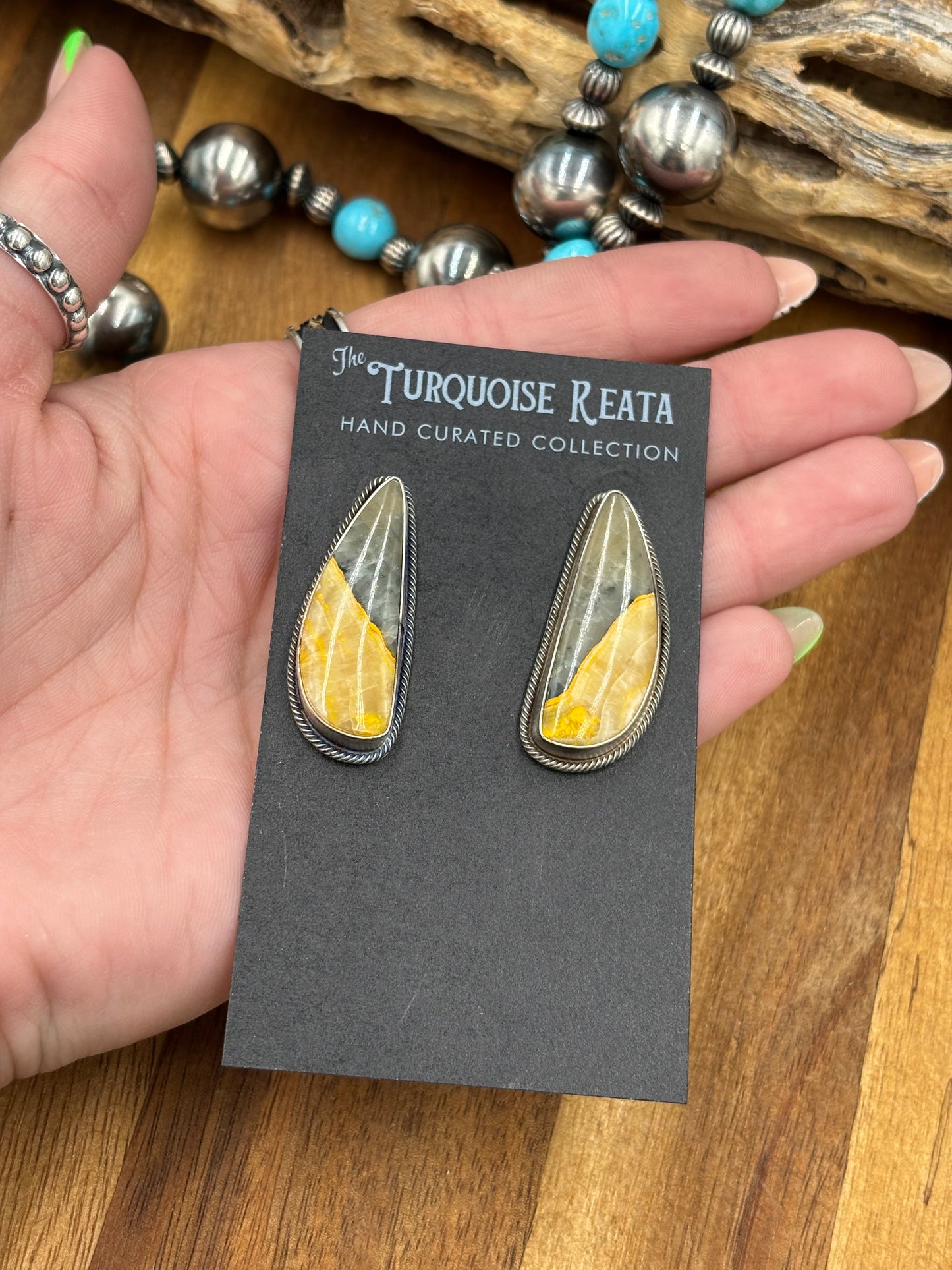 Bumble Bee Jasper Stud Earrings by L, Navajo