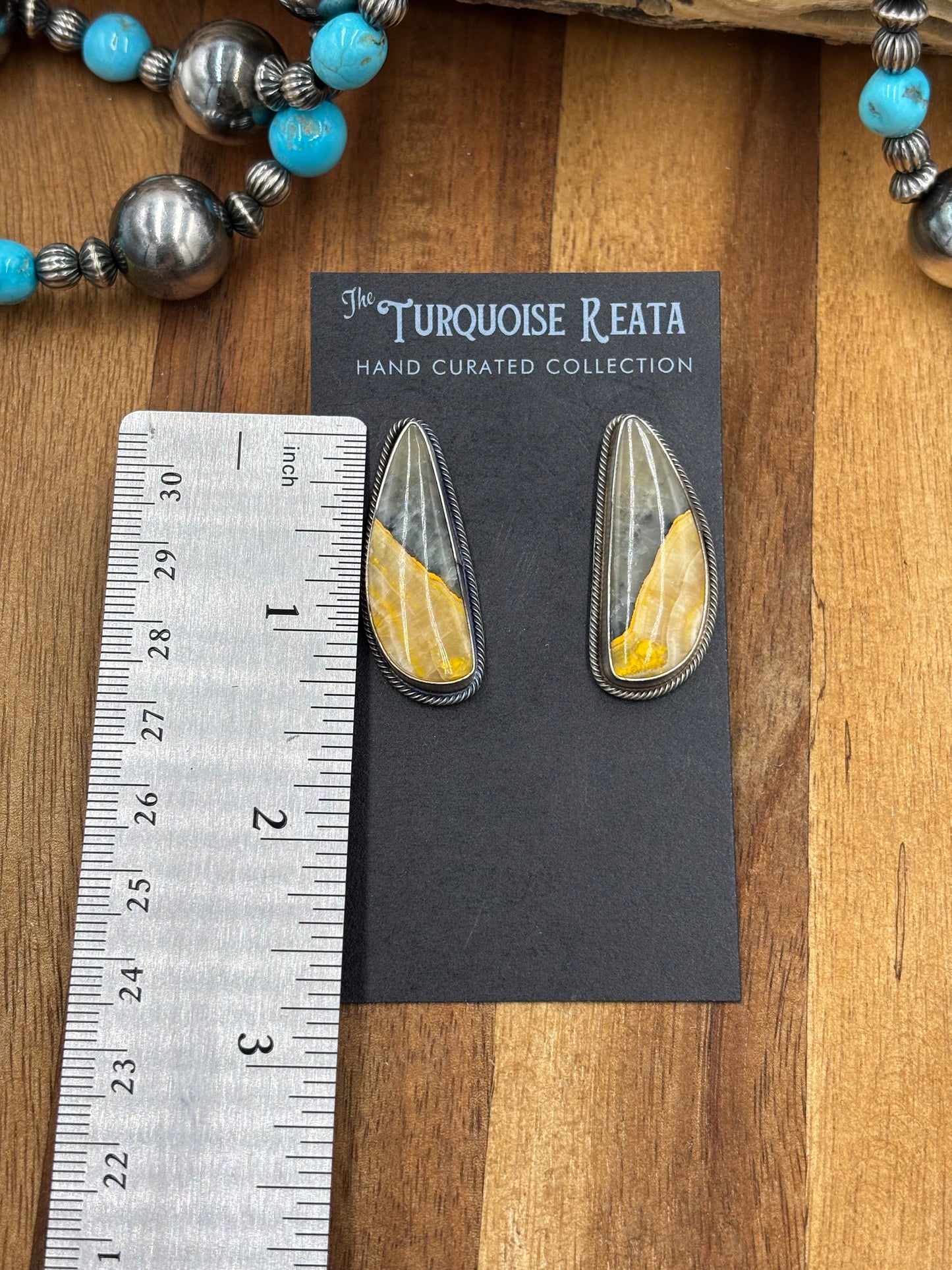 Bumble Bee Jasper Stud Earrings by L, Navajo