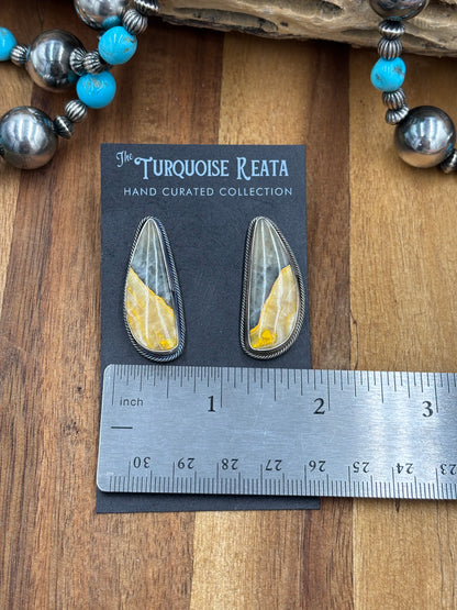Bumble Bee Jasper Stud Earrings by L, Navajo