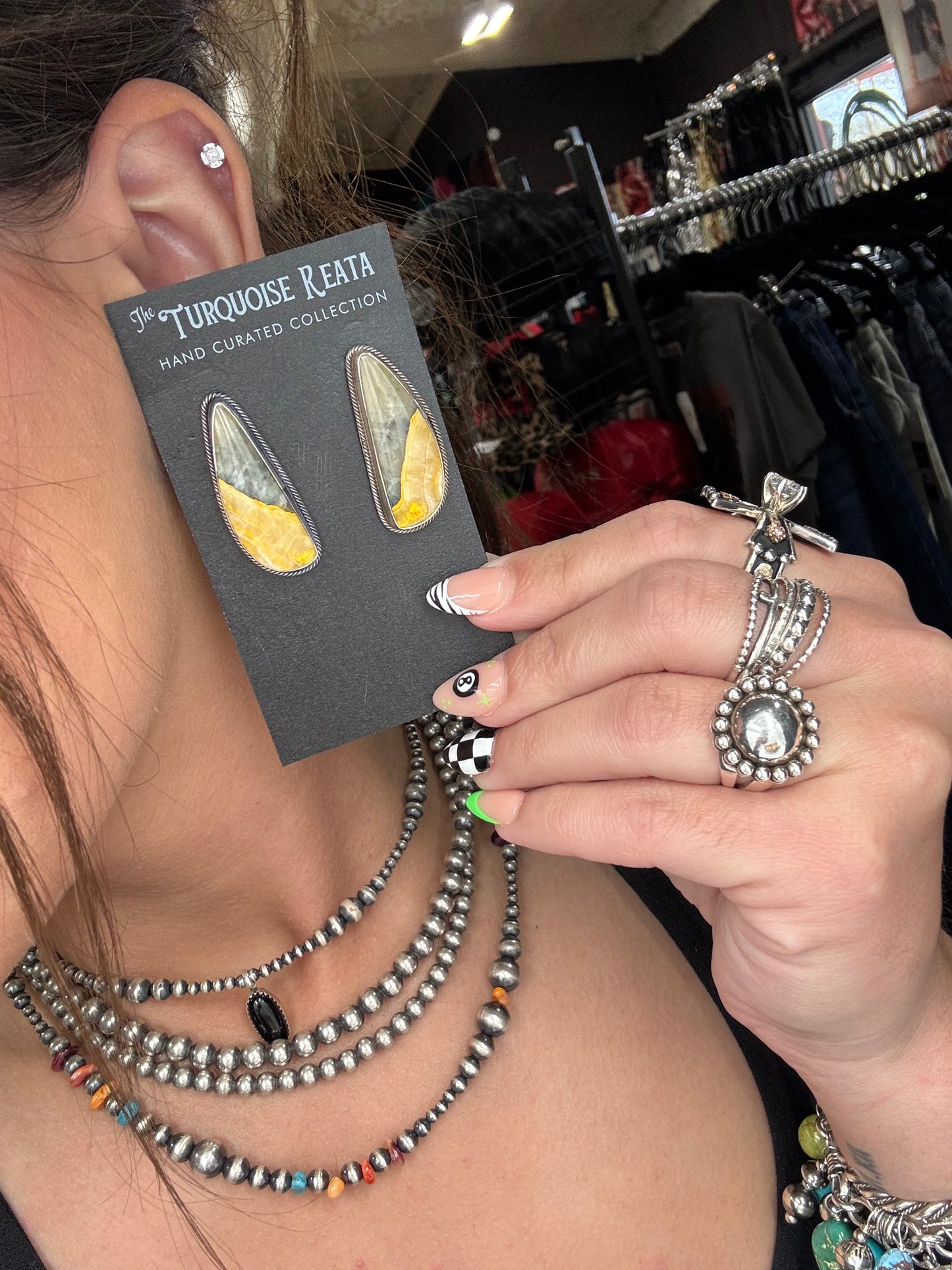 Bumble Bee Jasper Stud Earrings by L, Navajo