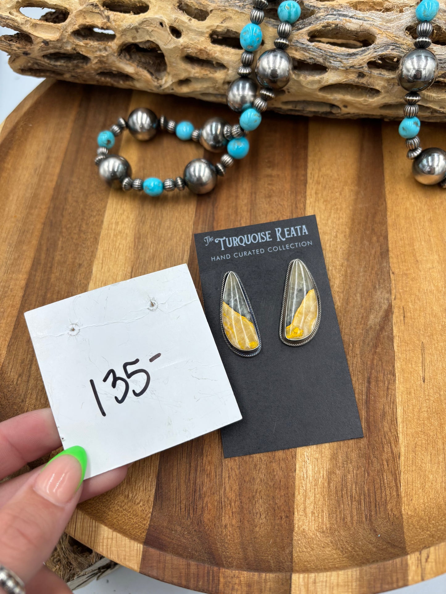 Bumble Bee Jasper Stud Earrings by L, Navajo