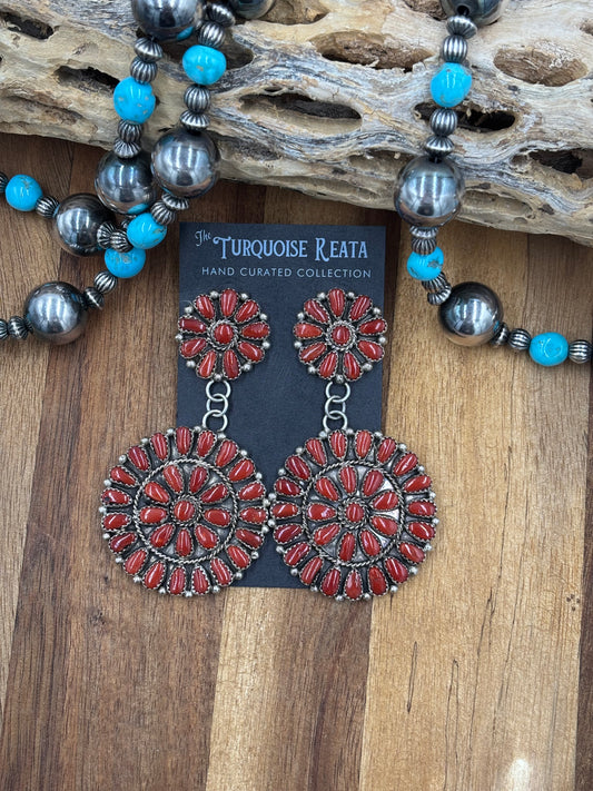 Coral Cluster Earrings by Arthur J Williams, Navajo