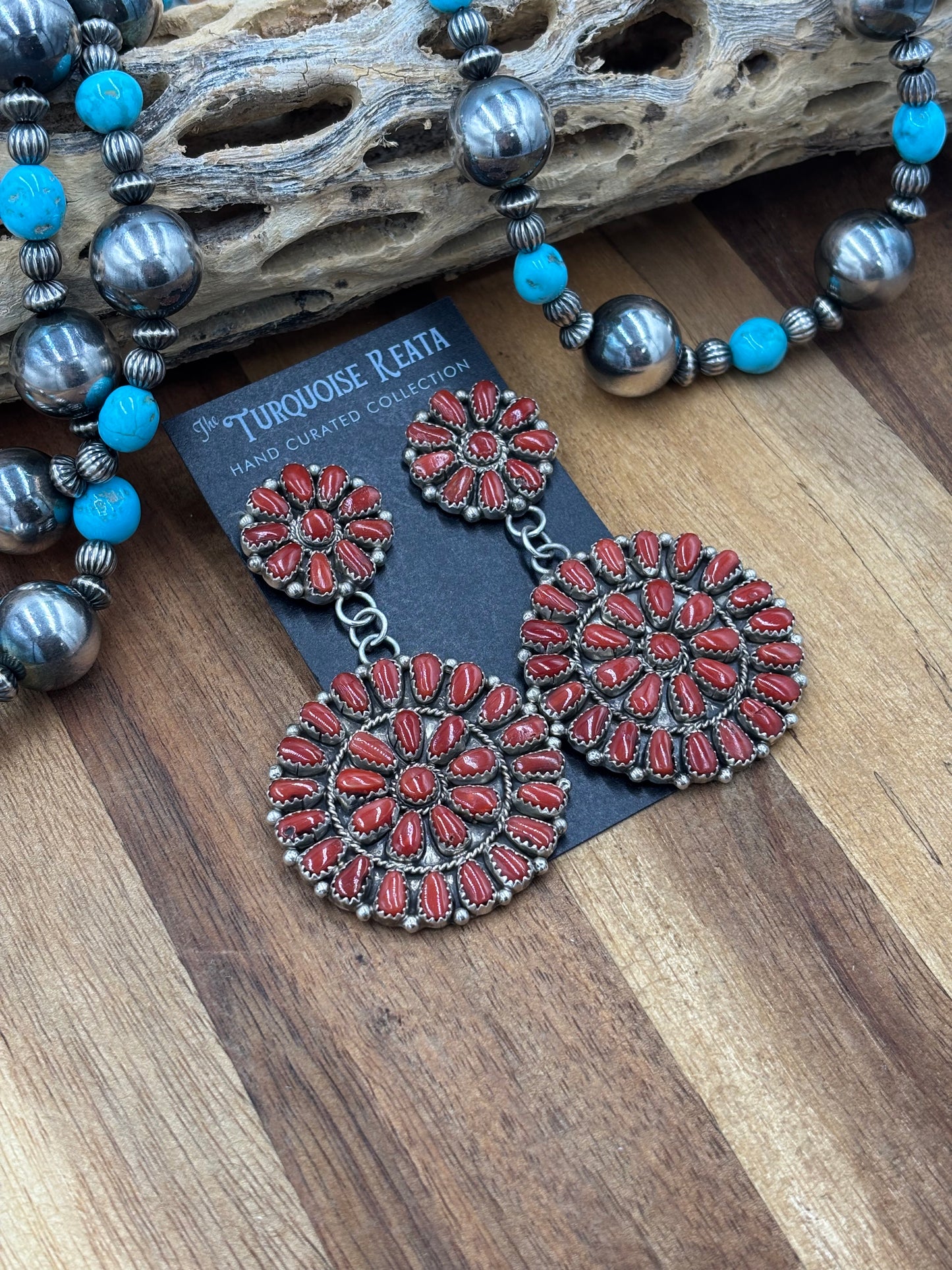 Coral Cluster Earrings by Arthur J Williams, Navajo