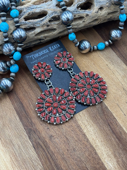 Coral Cluster Earrings by Arthur J Williams, Navajo