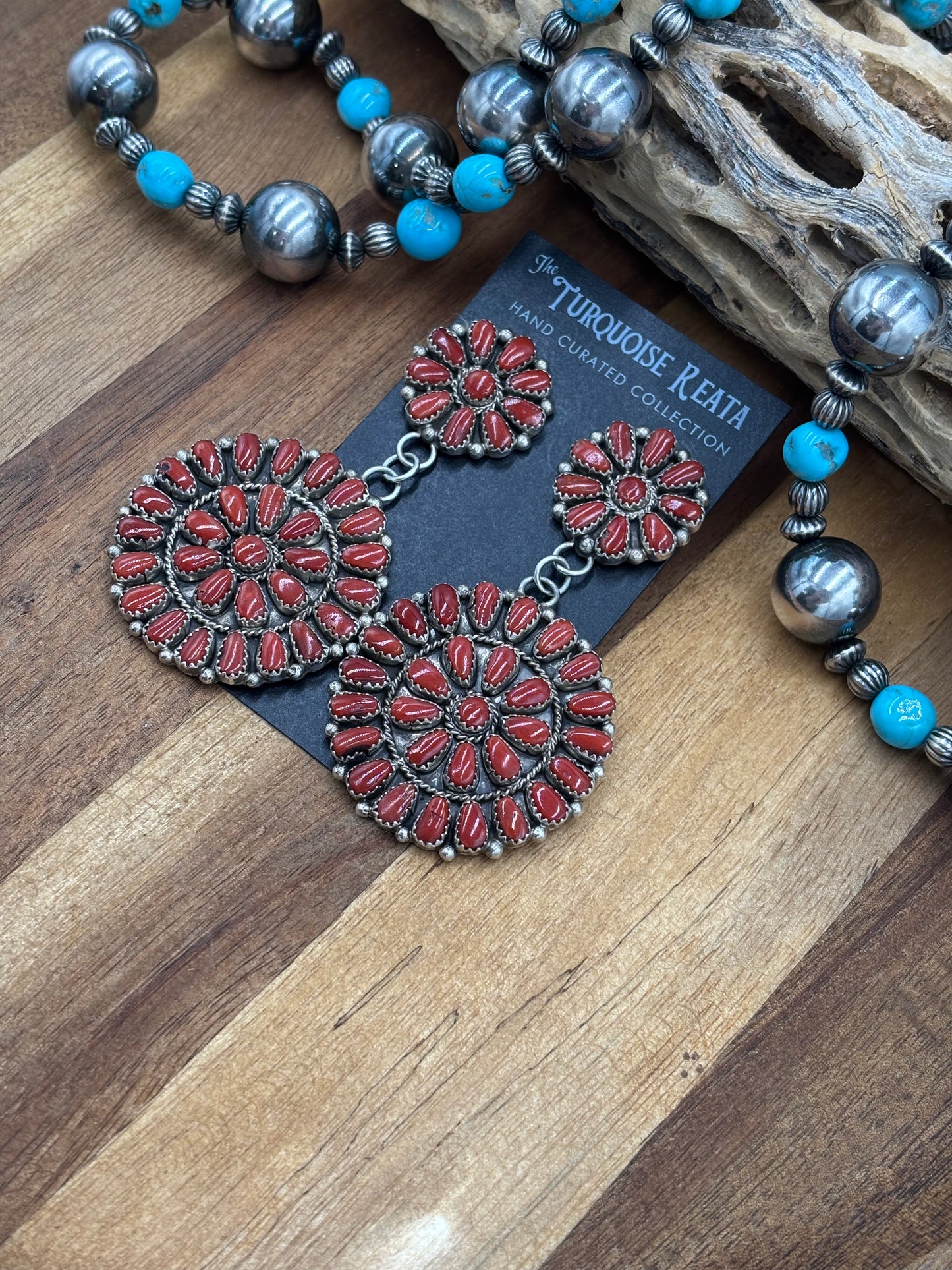 Coral Cluster Earrings by Arthur J Williams, Navajo