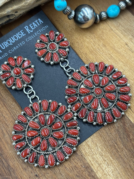 Coral Cluster Earrings by Arthur J Williams, Navajo