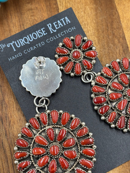 Coral Cluster Earrings by Arthur J Williams, Navajo