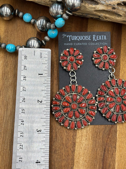 Coral Cluster Earrings by Arthur J Williams, Navajo