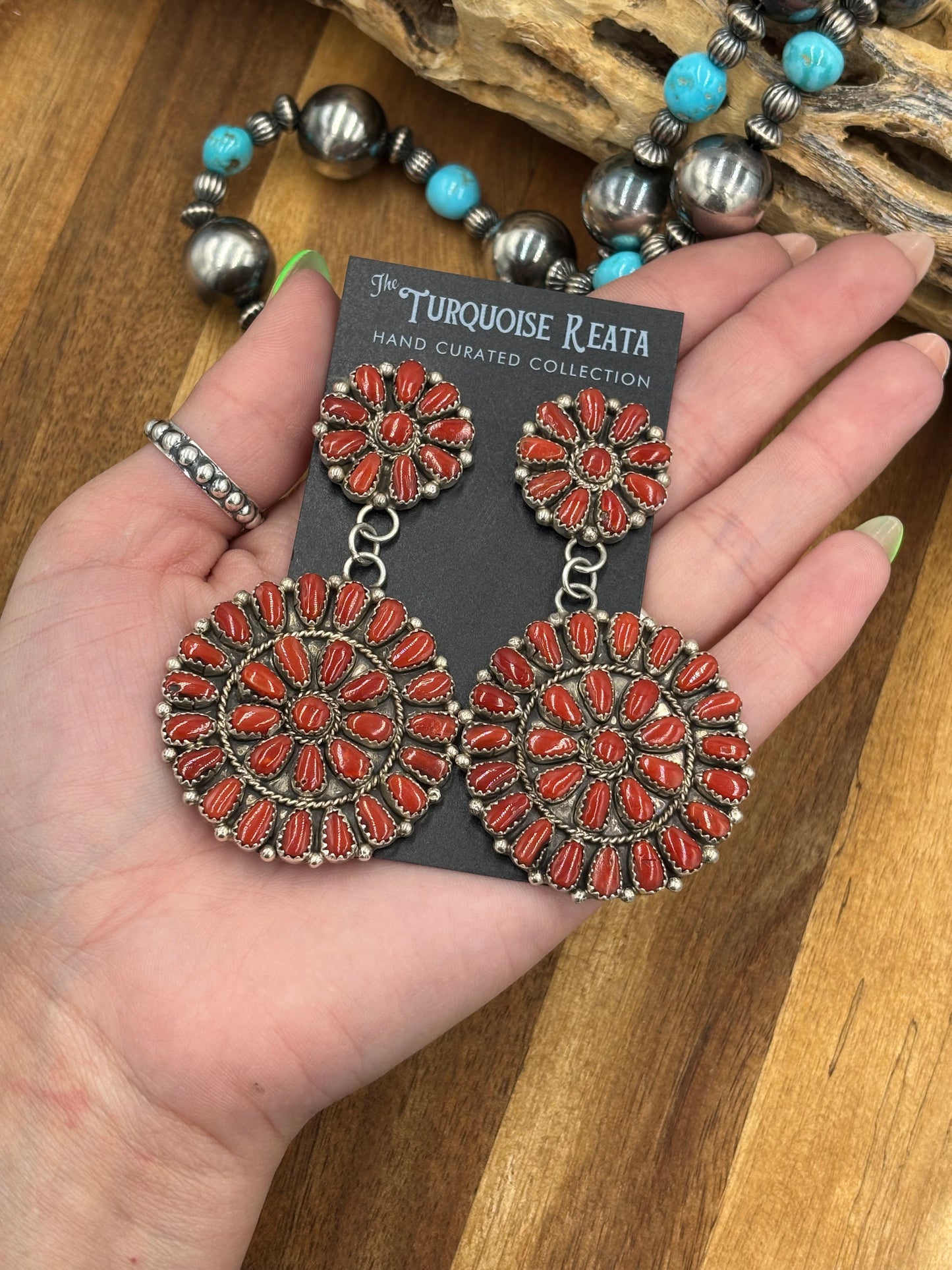 Coral Cluster Earrings by Arthur J Williams, Navajo